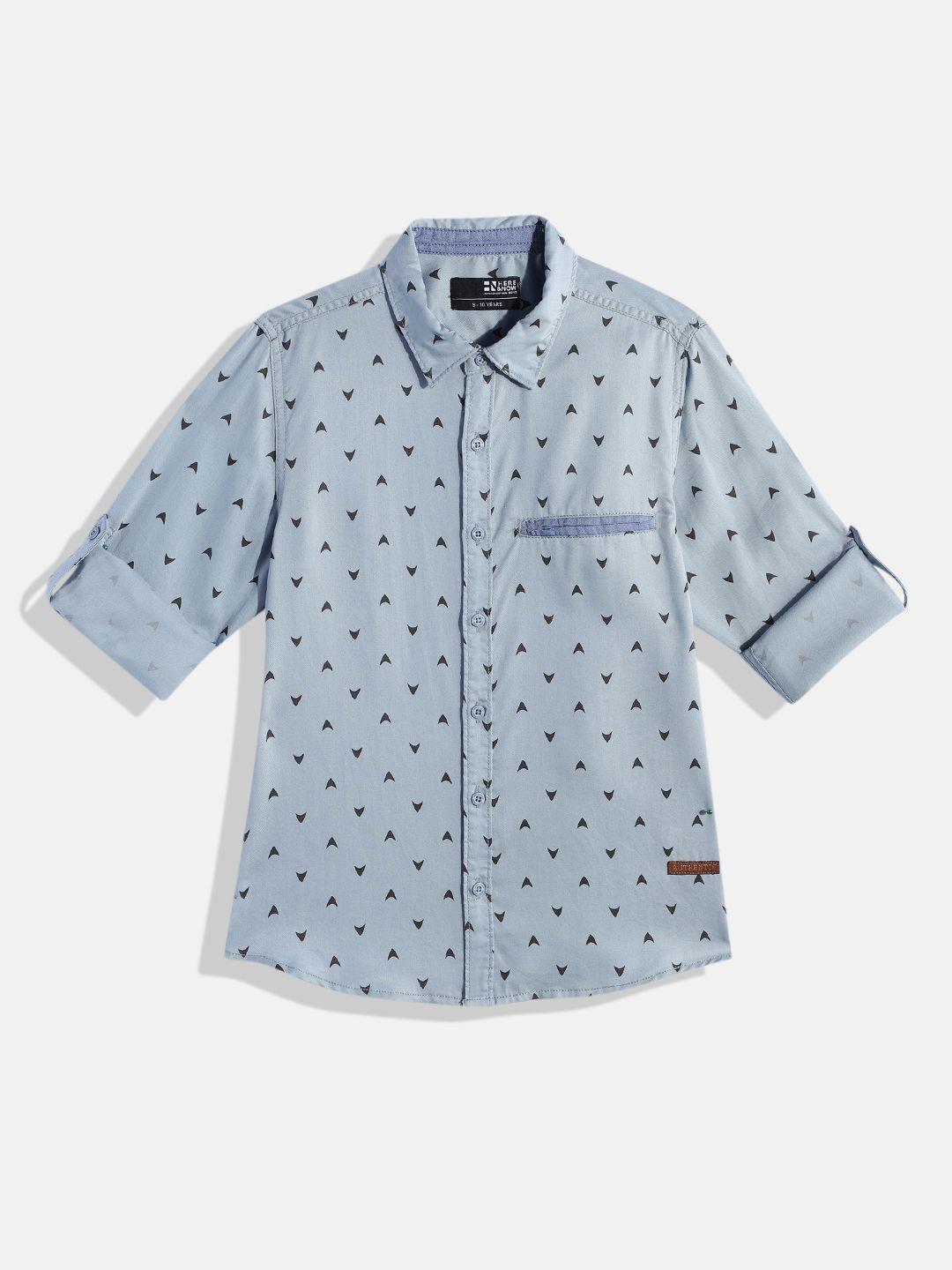 here&now boys blue printed casual shirt