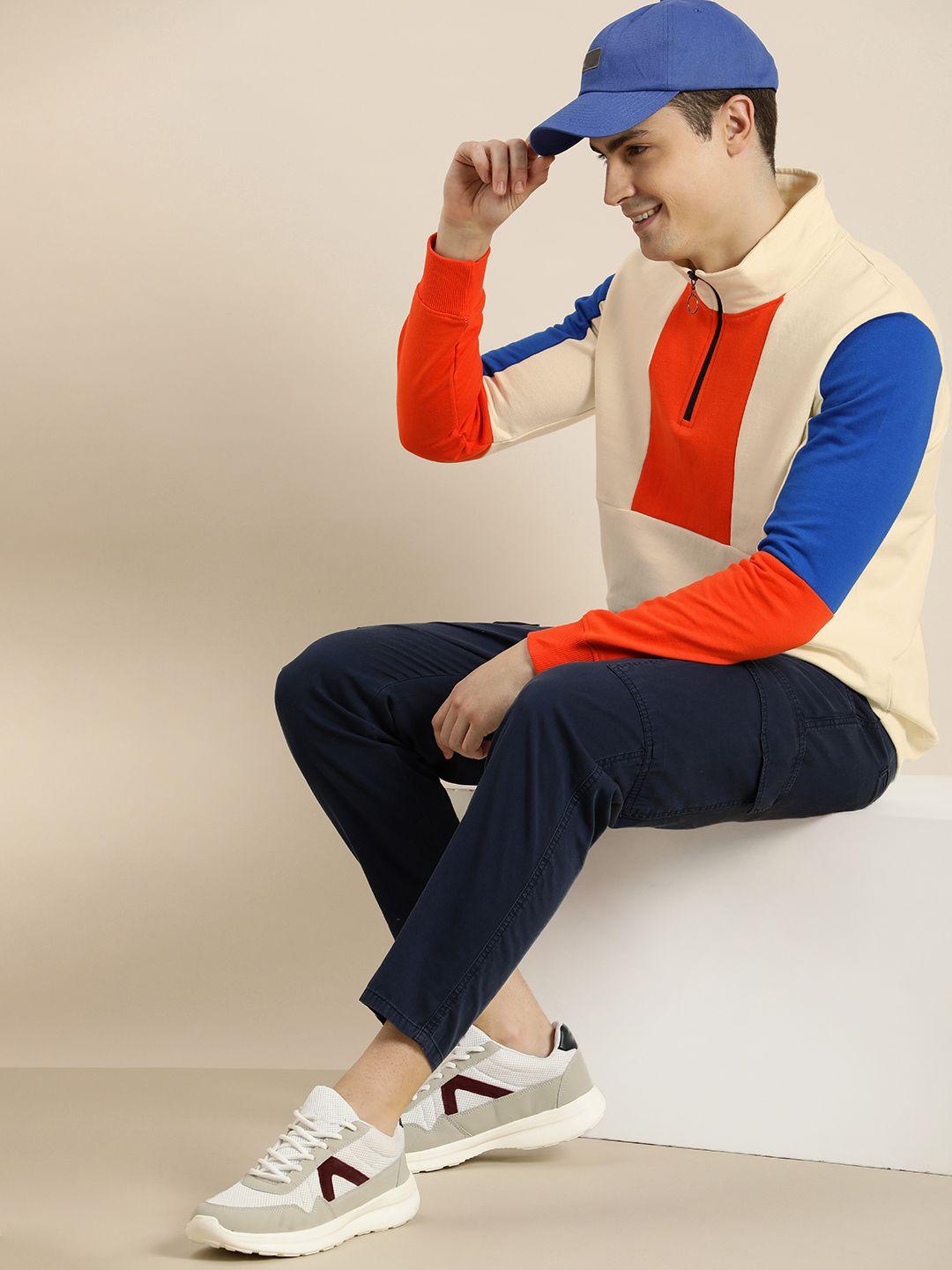 here&now colourblocked high-neck pure cotton pullover sweatshirt