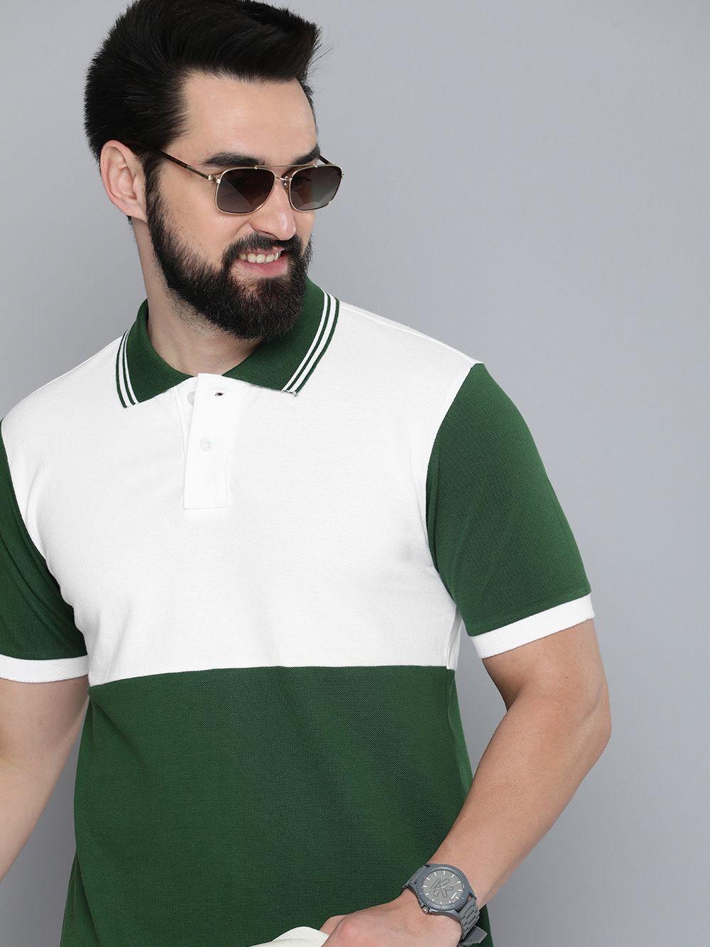 here&now colourblocked polo collar pure cotton t-shirt