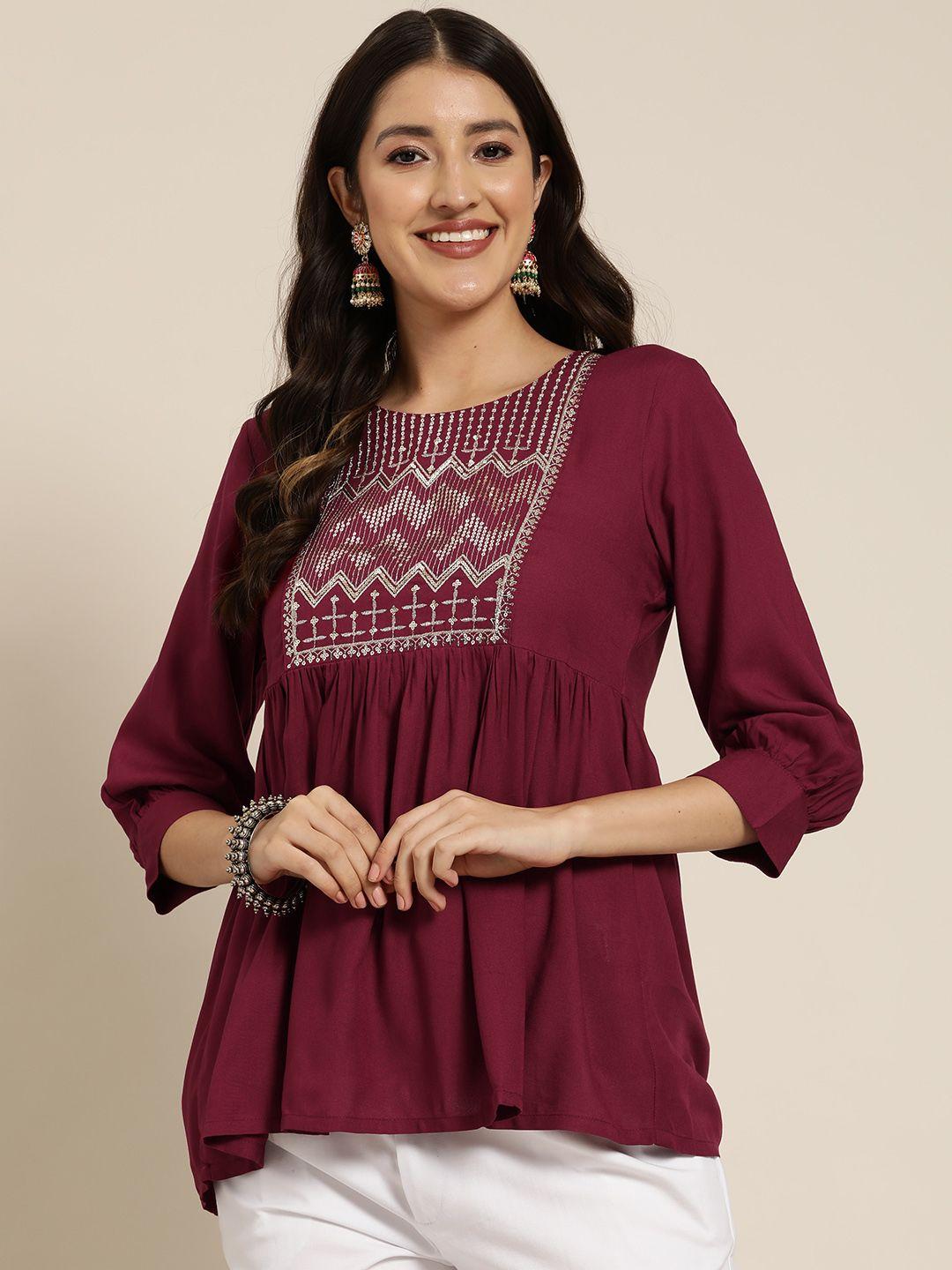 here&now embroidered ethnic longline top