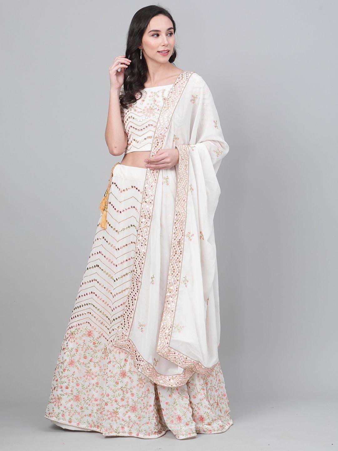 here&now embroidered thread work semi-stitched lehenga & unstitched blouse with dupatta