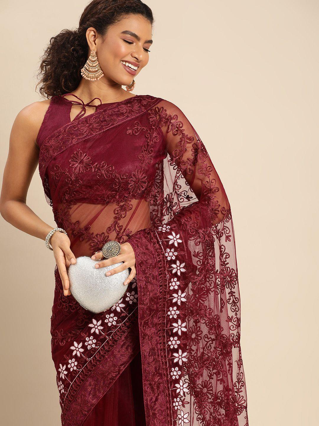 here&now ethnic motifs embroidered net saree