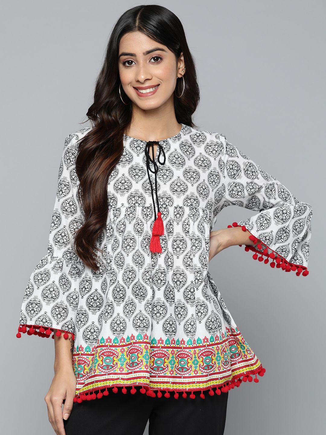 here&now ethnic motifs printed flared sleeves kurti