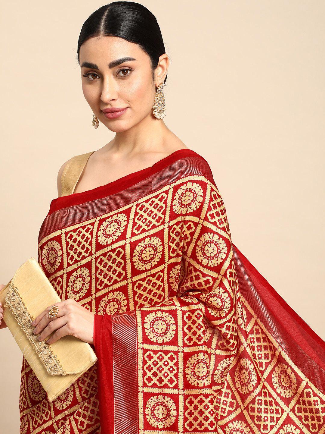 here&now ethnic motifs printed zari pure silk saree