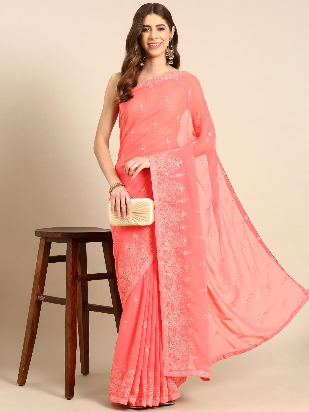 here&now ethnic motifs sequinned poly georgette saree