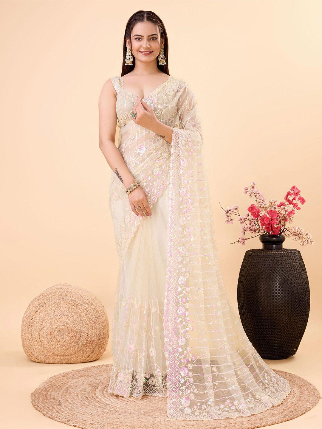 here&now floral embroidered net saree