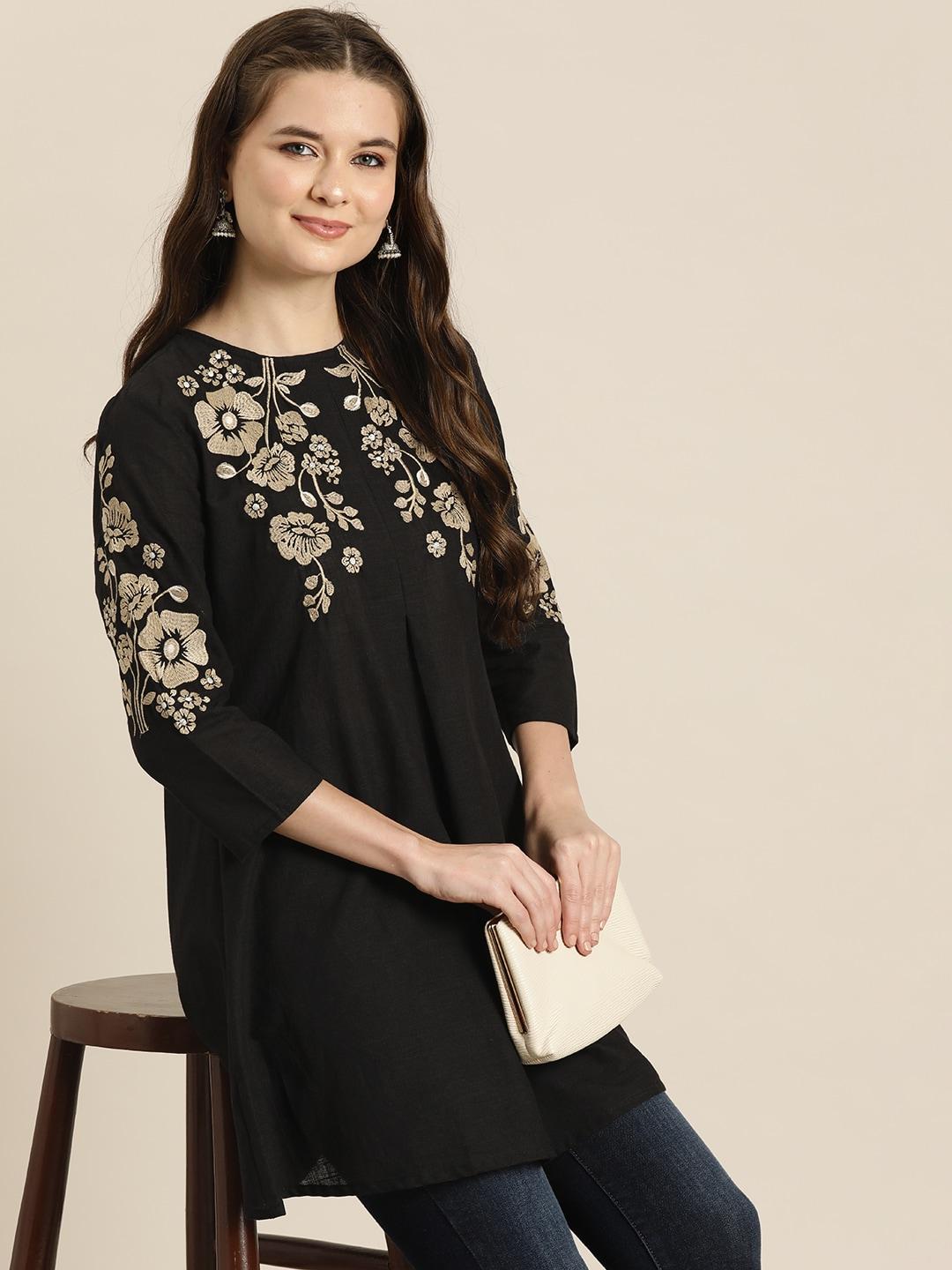 here&now floral embroidered pure cotton kurti