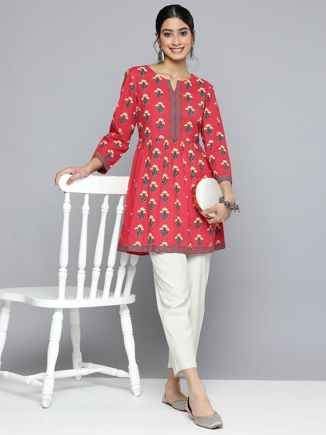 here&now floral printed pure cotton fit & flare kurti