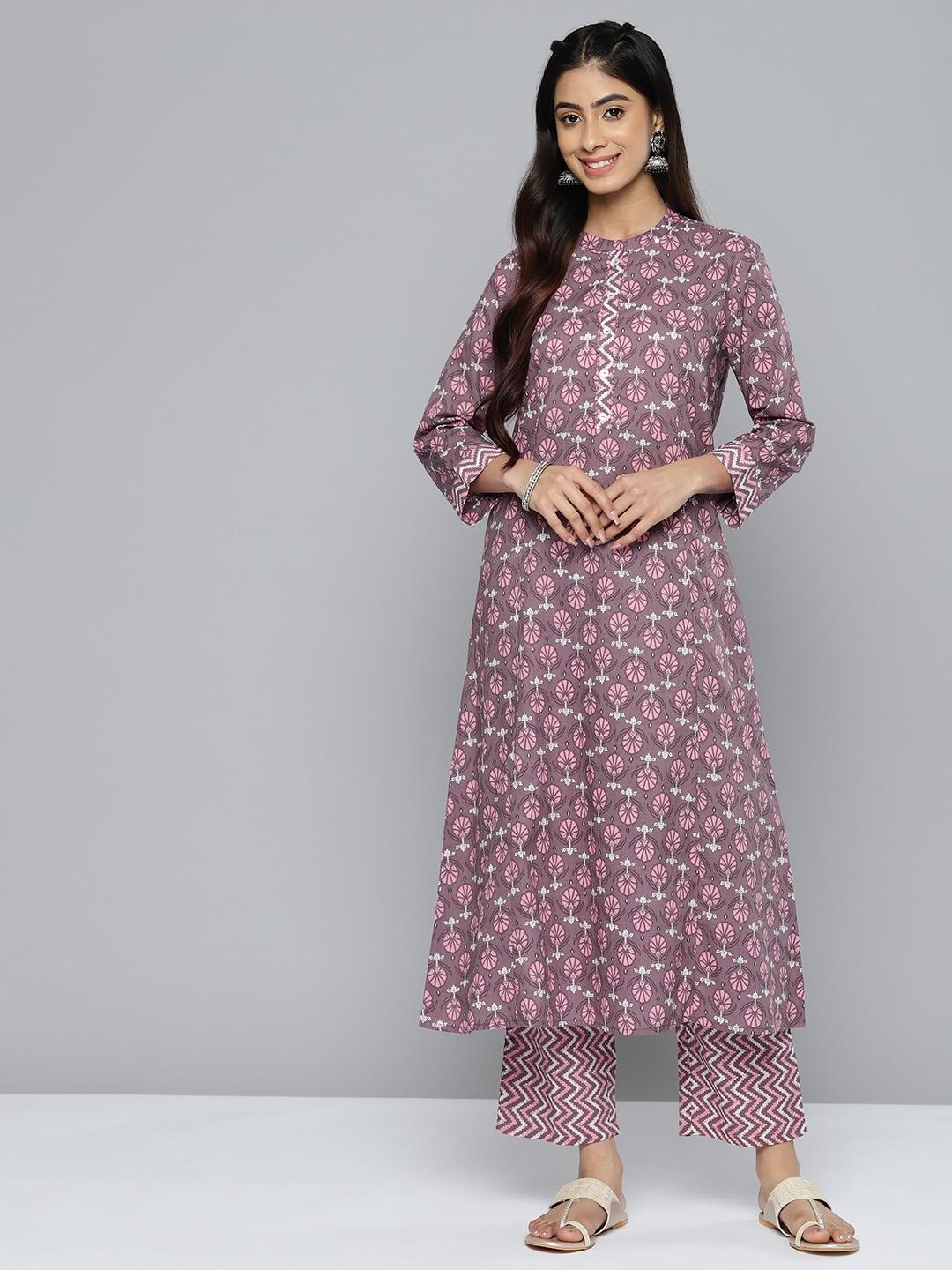 here&now floral printed pure cotton kurta with palazzos