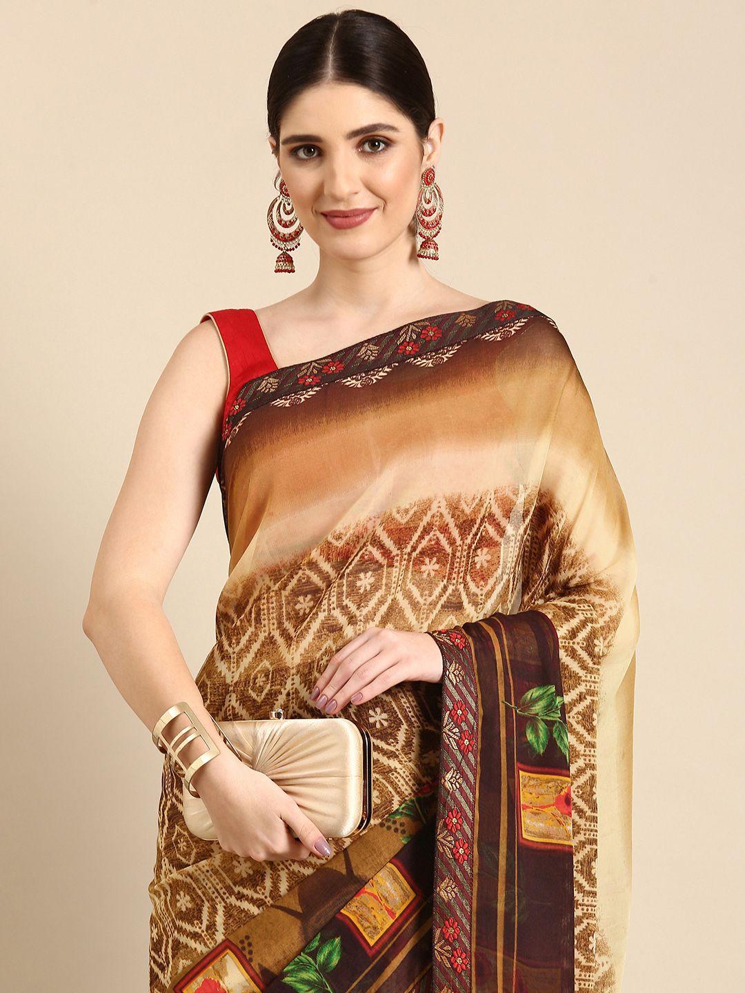 here&now floral printed pure georgette saree