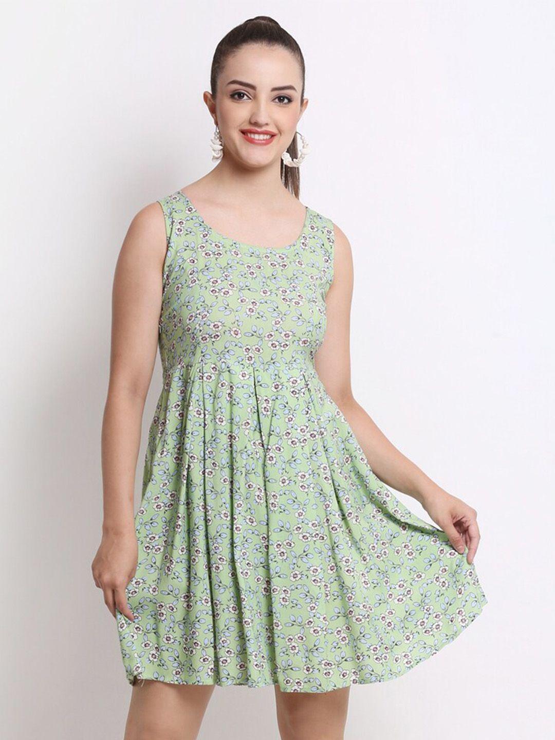 here&now-floral-printed-round-neck-sleeveless-fit-&-flare-dress