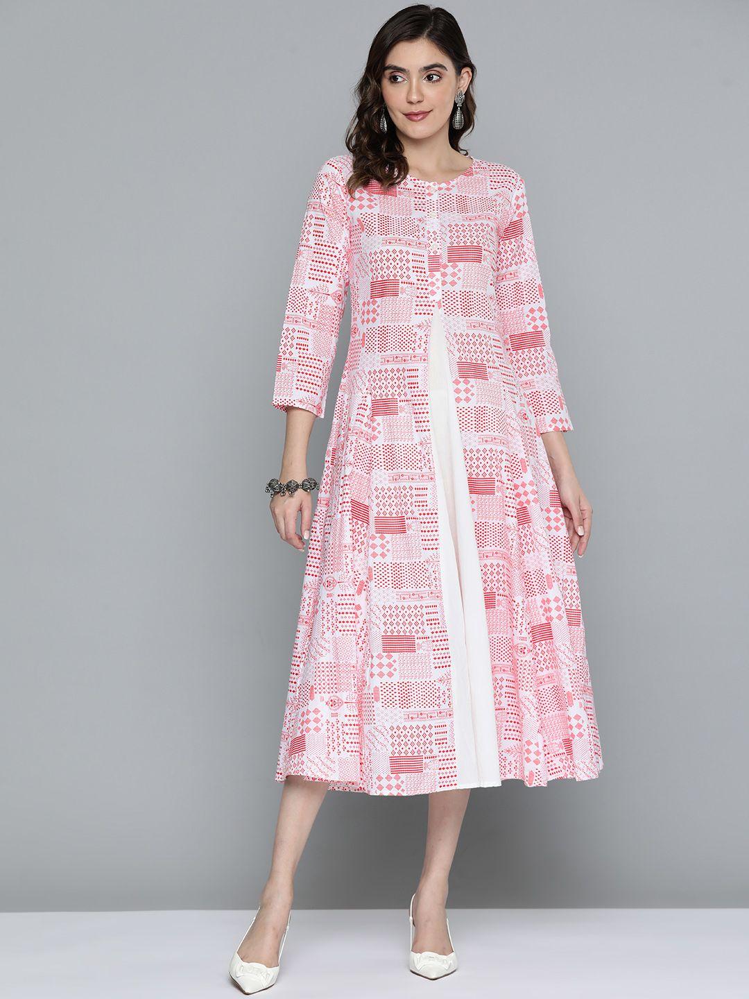 here&now geometric print a-line pure cotton midi dress