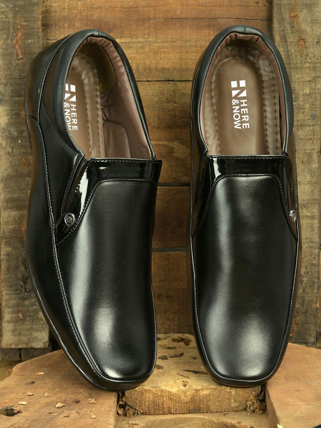 here&now men black formal slip-on shoes