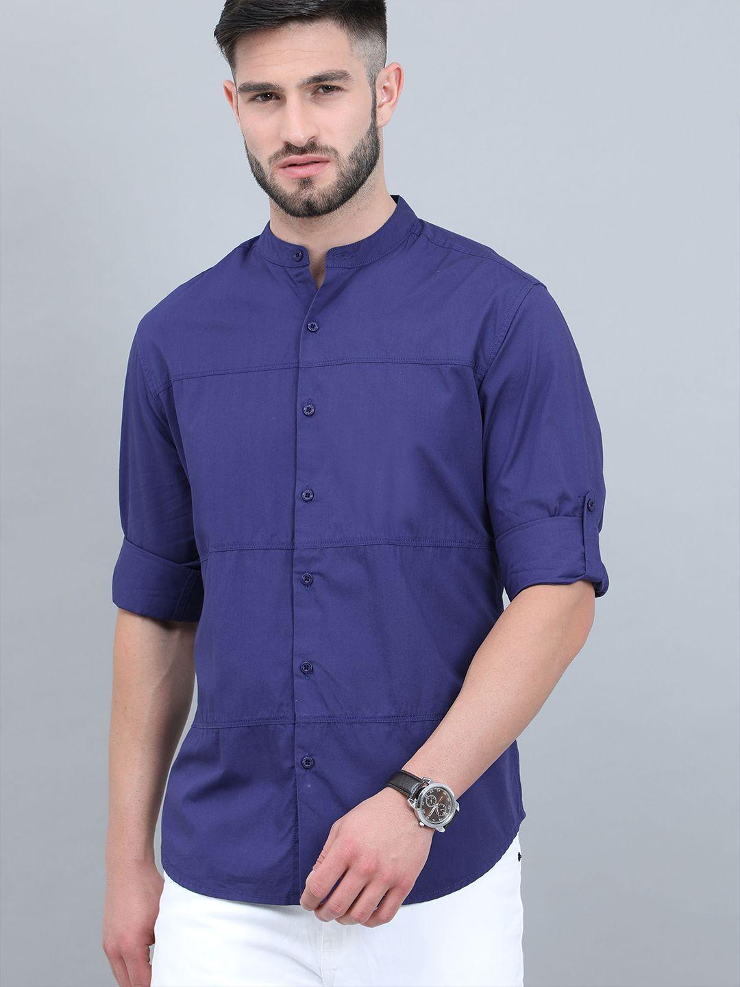 here&now men blue slim fit casual shirt