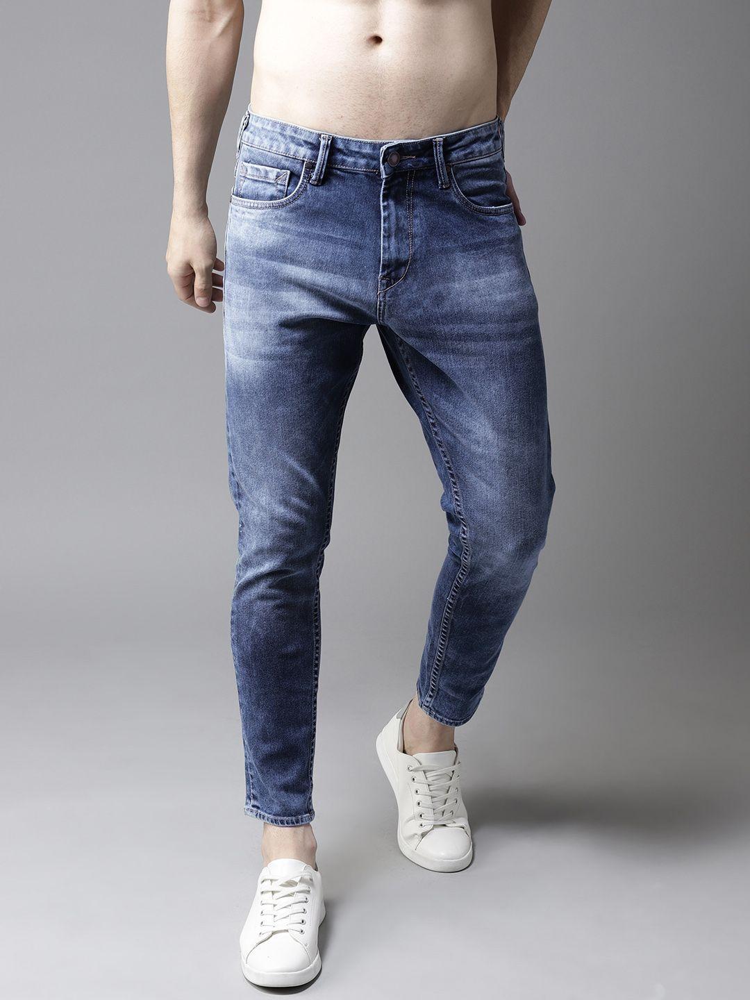 here&now men blue slim tapered fit clean look stretchable cropped jeans