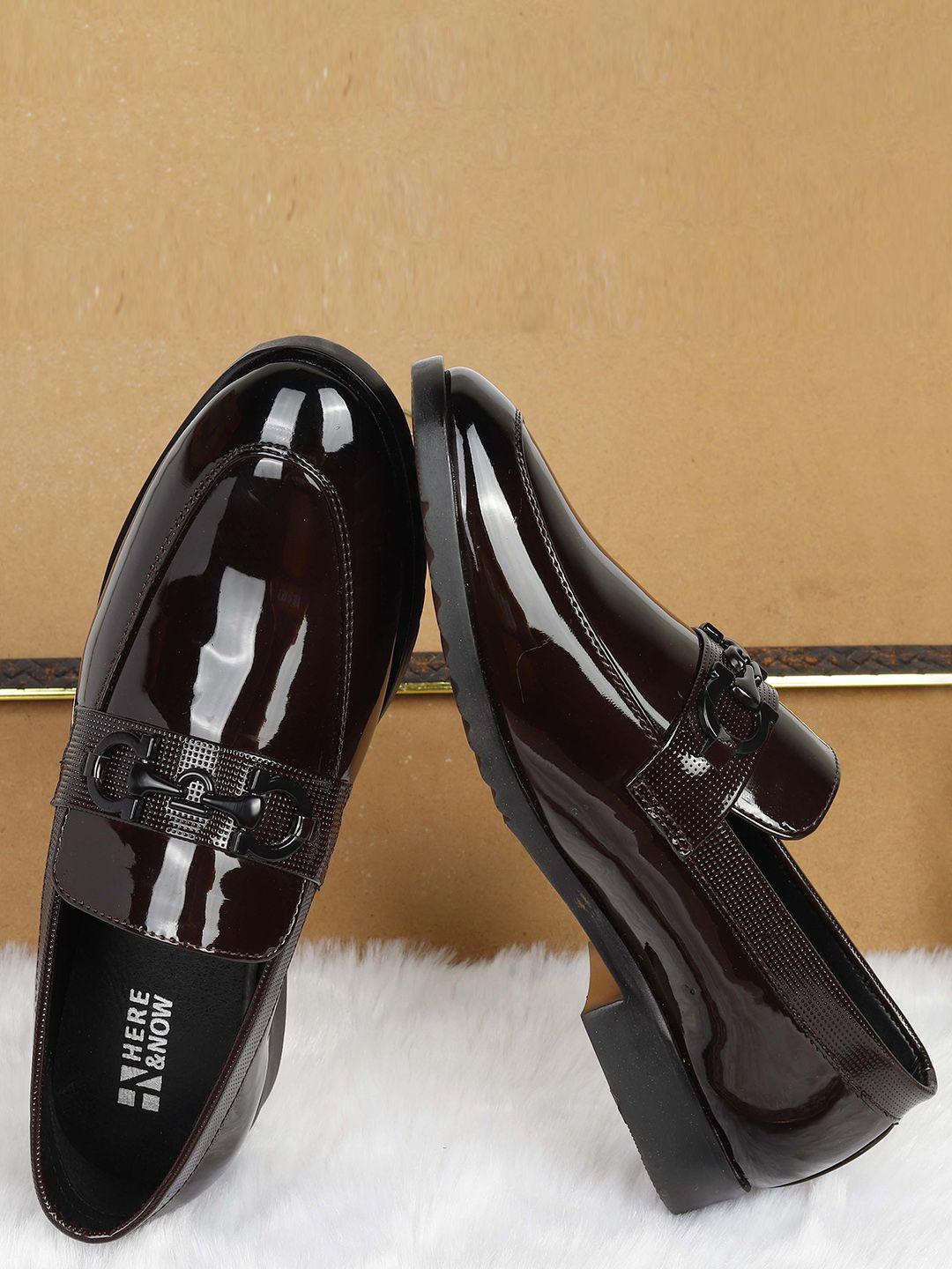 here&now men brown formal slip-on shoes