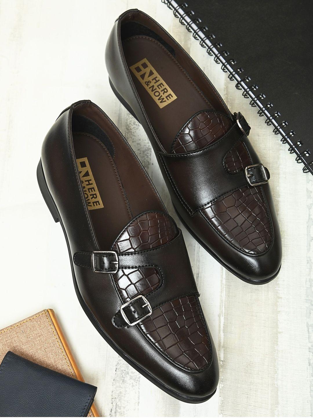 here&now men leather formal monk shoes