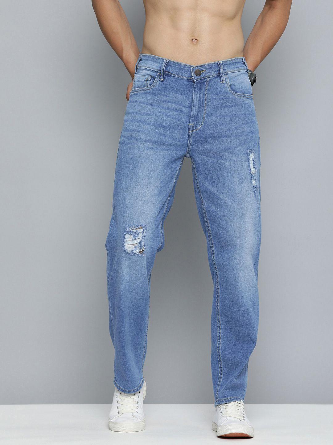 here&now men mildly distressed heavy fade stretchable mid-rise jeans