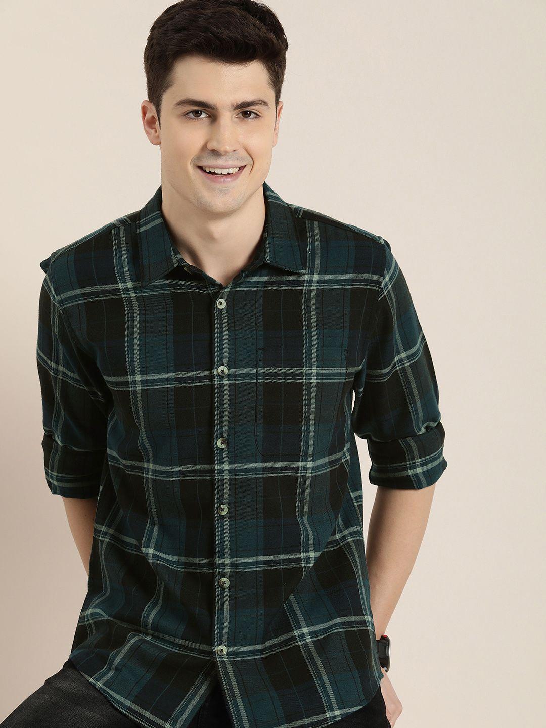 here&now men opaque checked casual shirt
