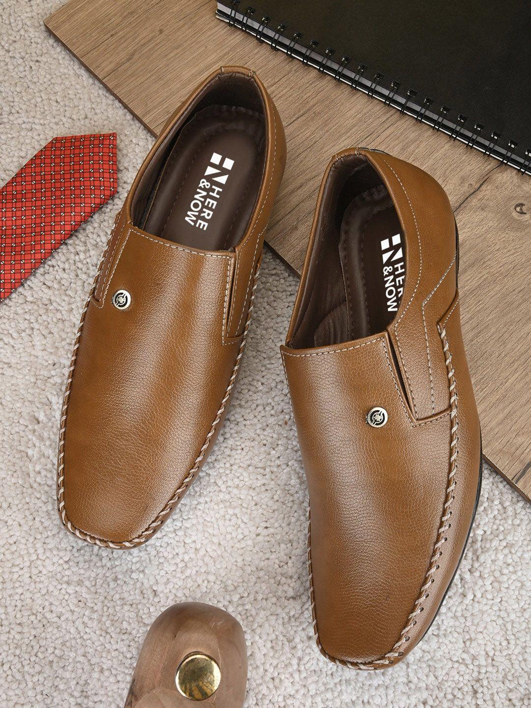 here&now men tan formal slip-on shoes
