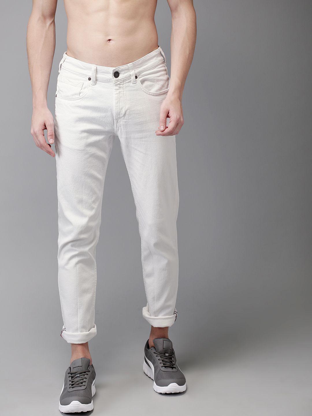 here&now men white skinny fit mid-rise clean look stretchable jeans