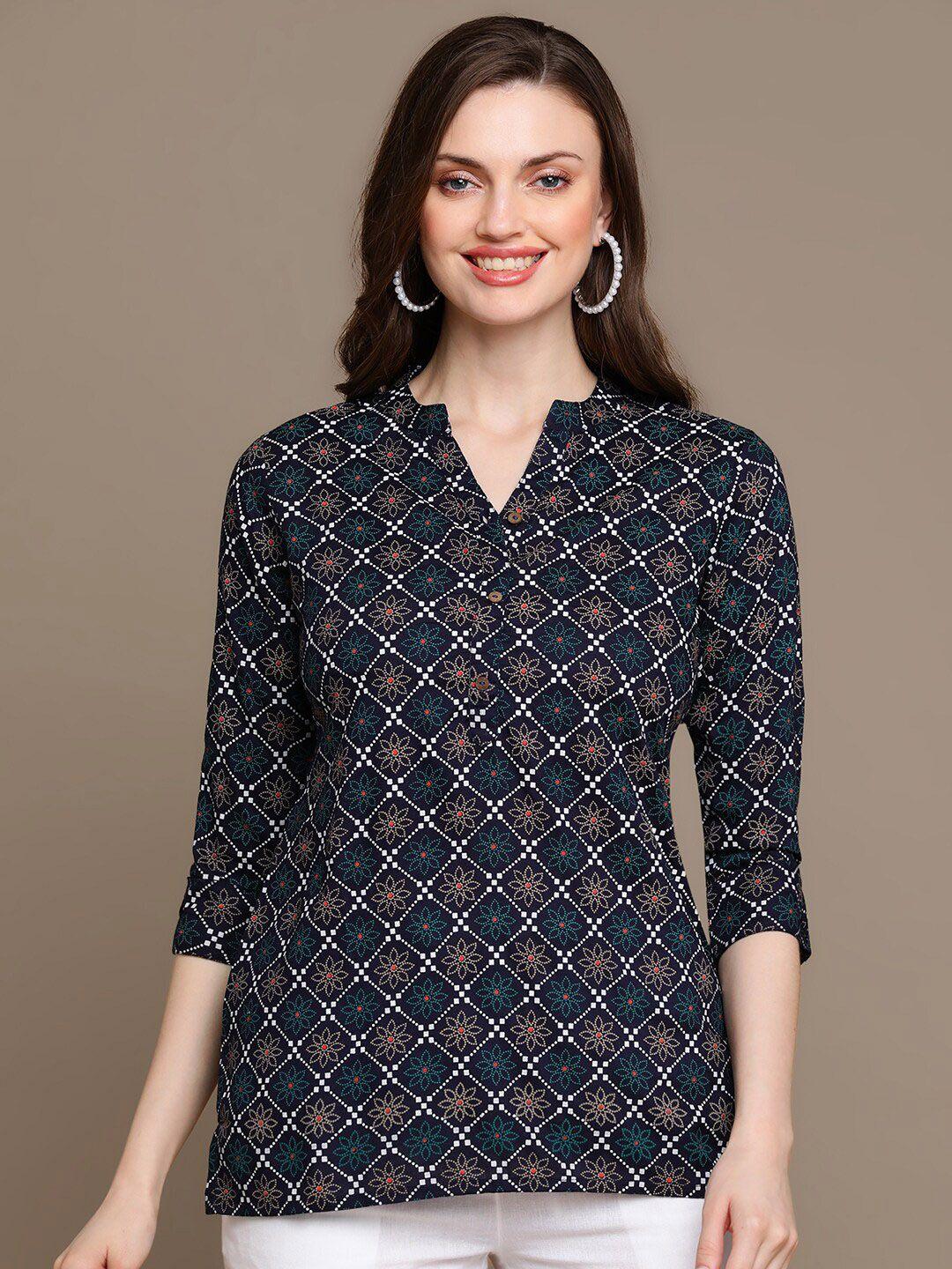 here&now navy blue & white floral printed kurti