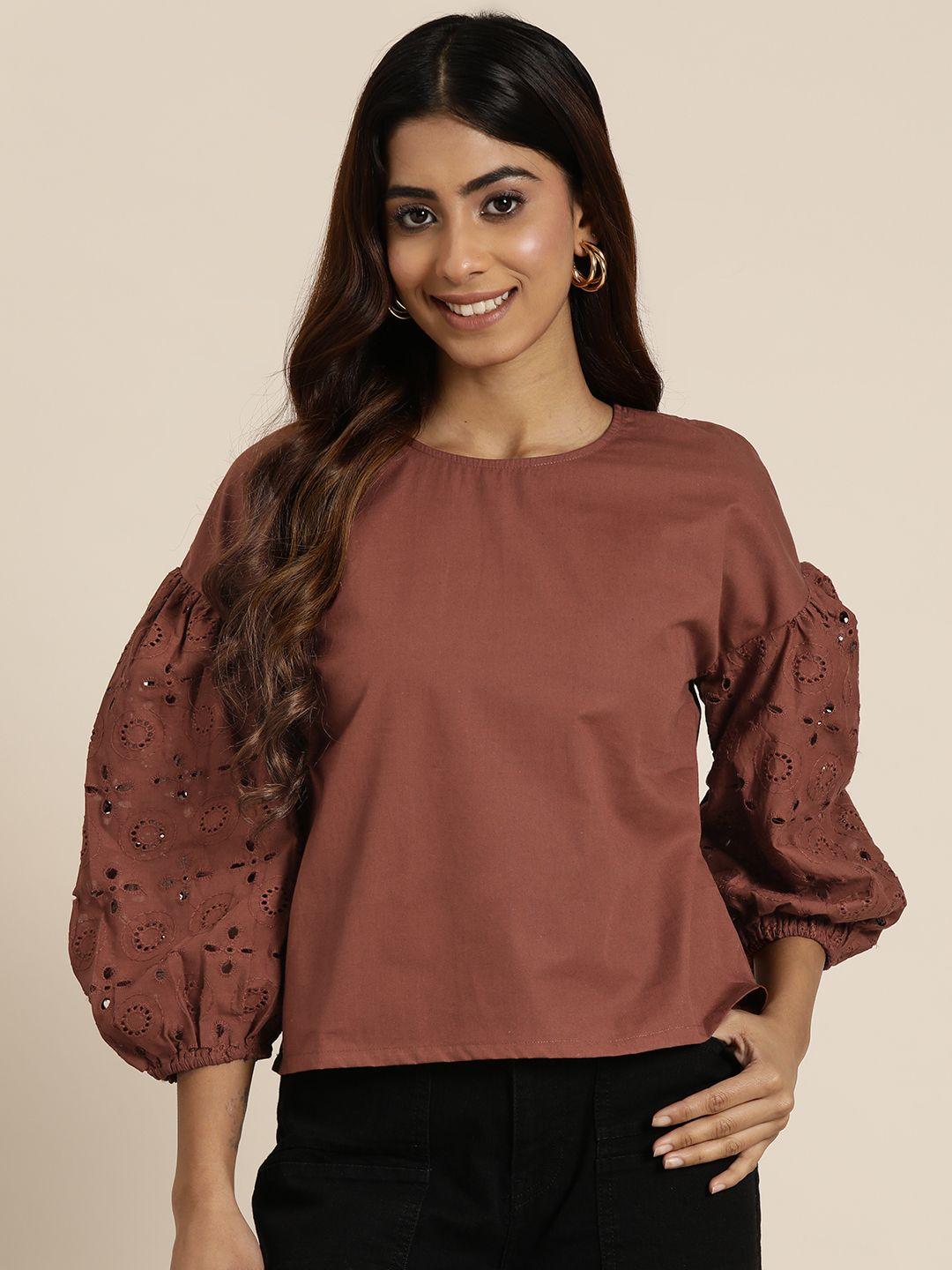 here&now puff sleeve cotton top
