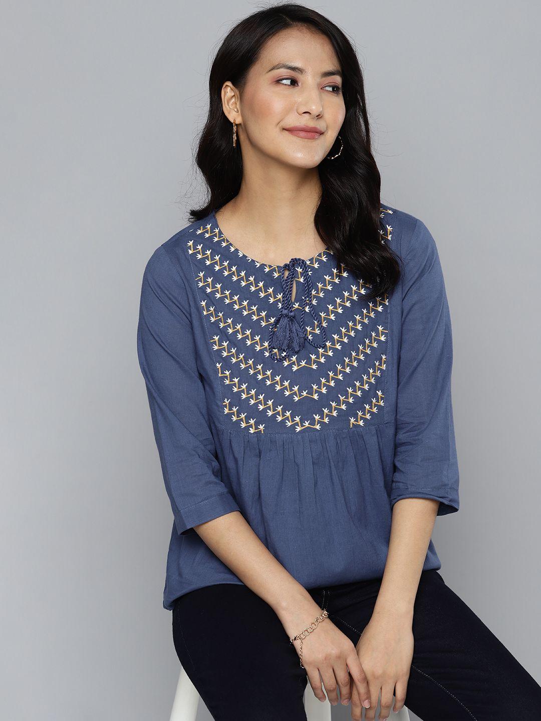here&now pure cotton embroidered top