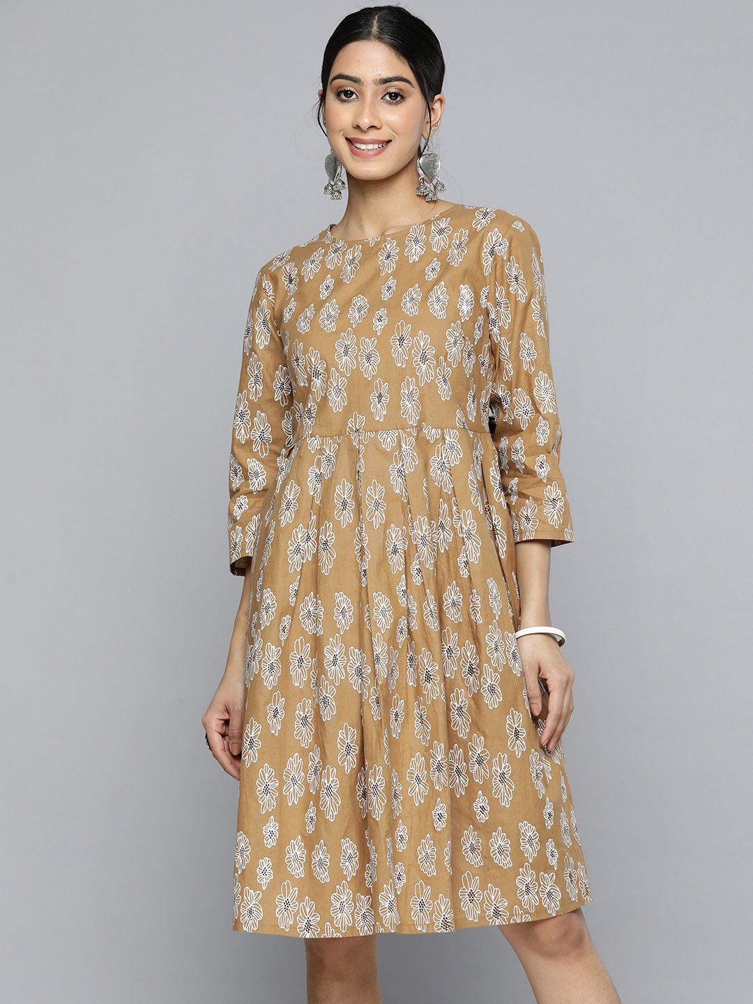 here&now pure cotton floral print fit & flare dress