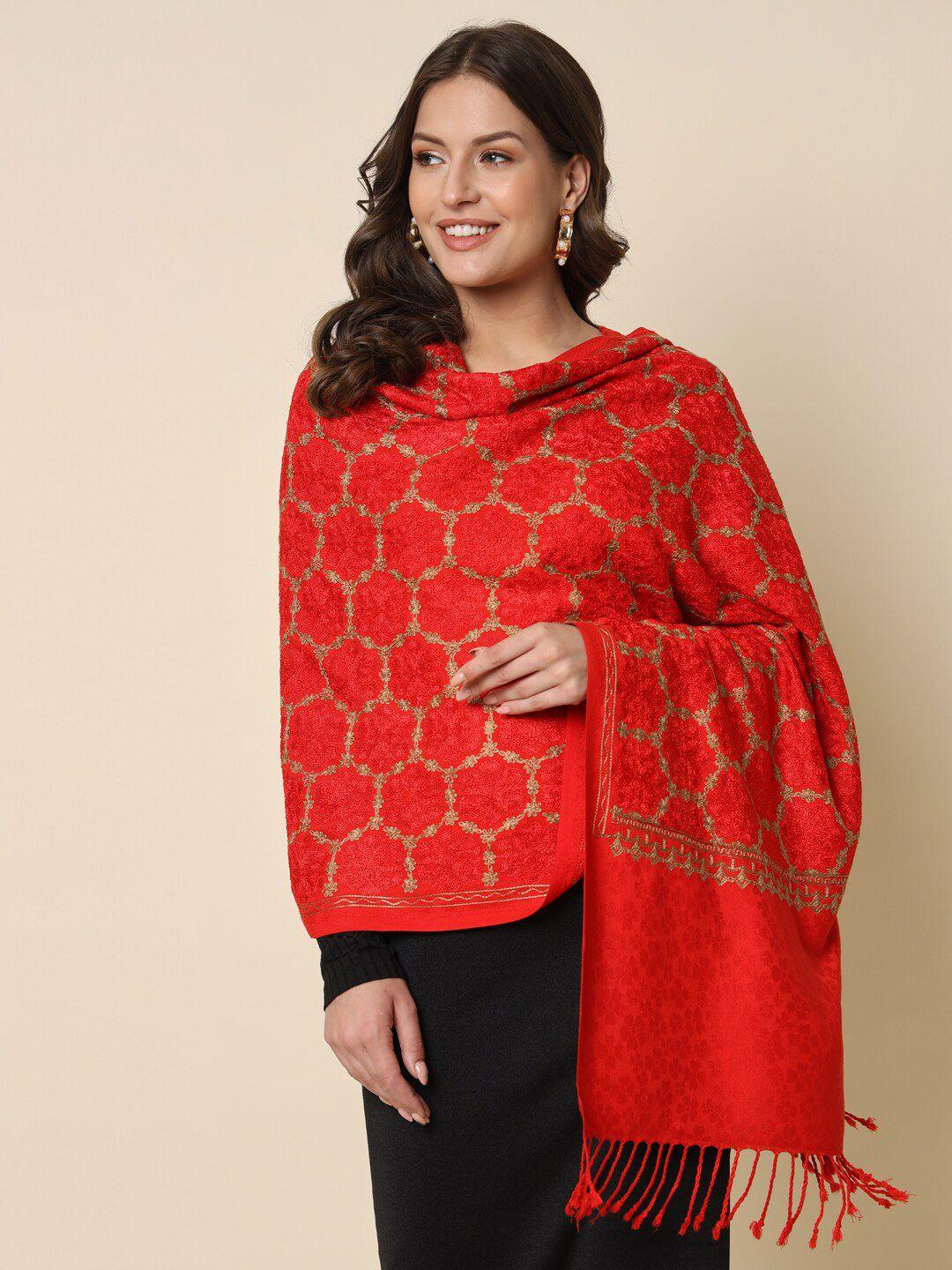 here&now red floral embroidered shawl