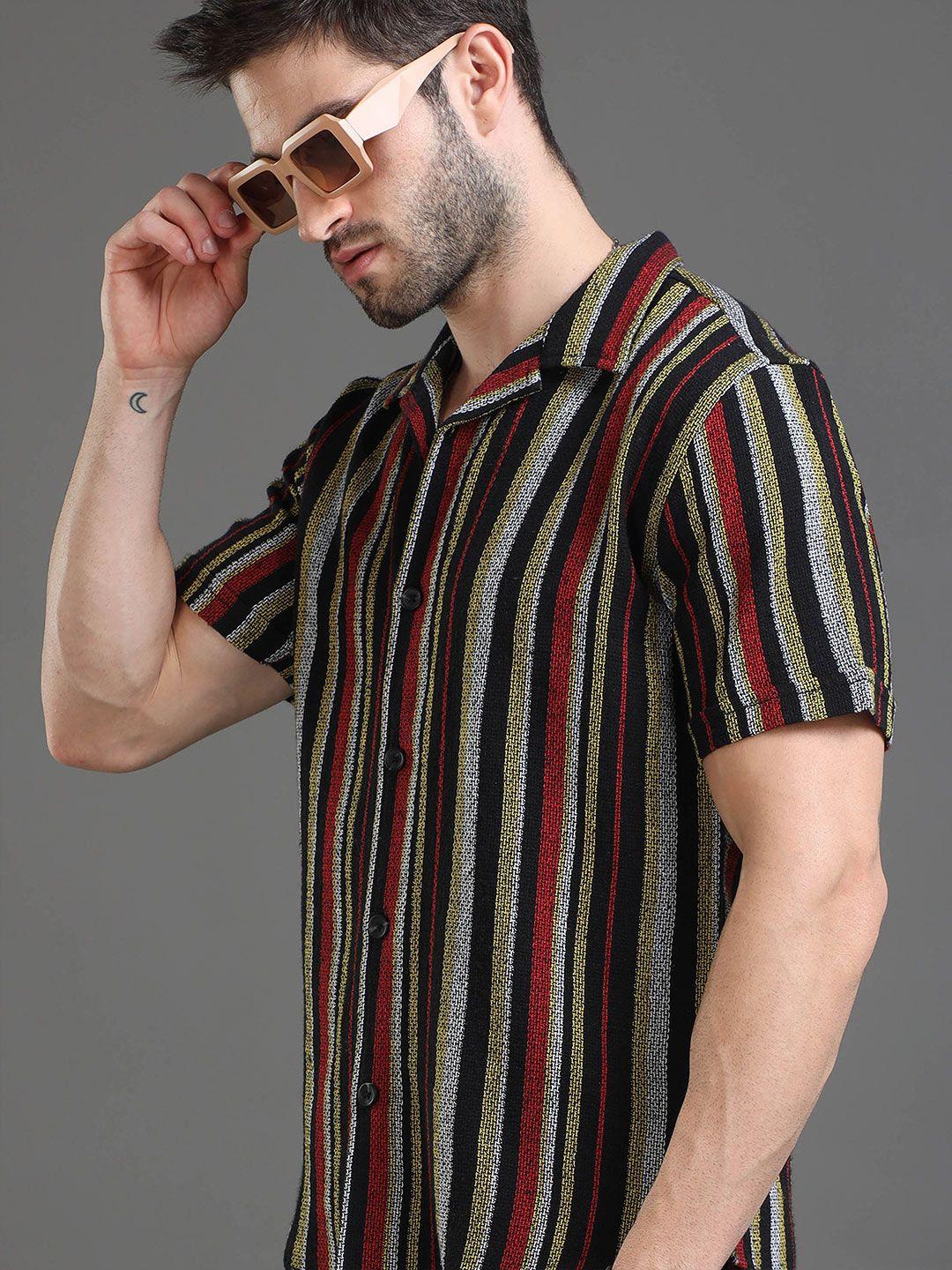 here&now slim fit multi striped cotton casual shirt