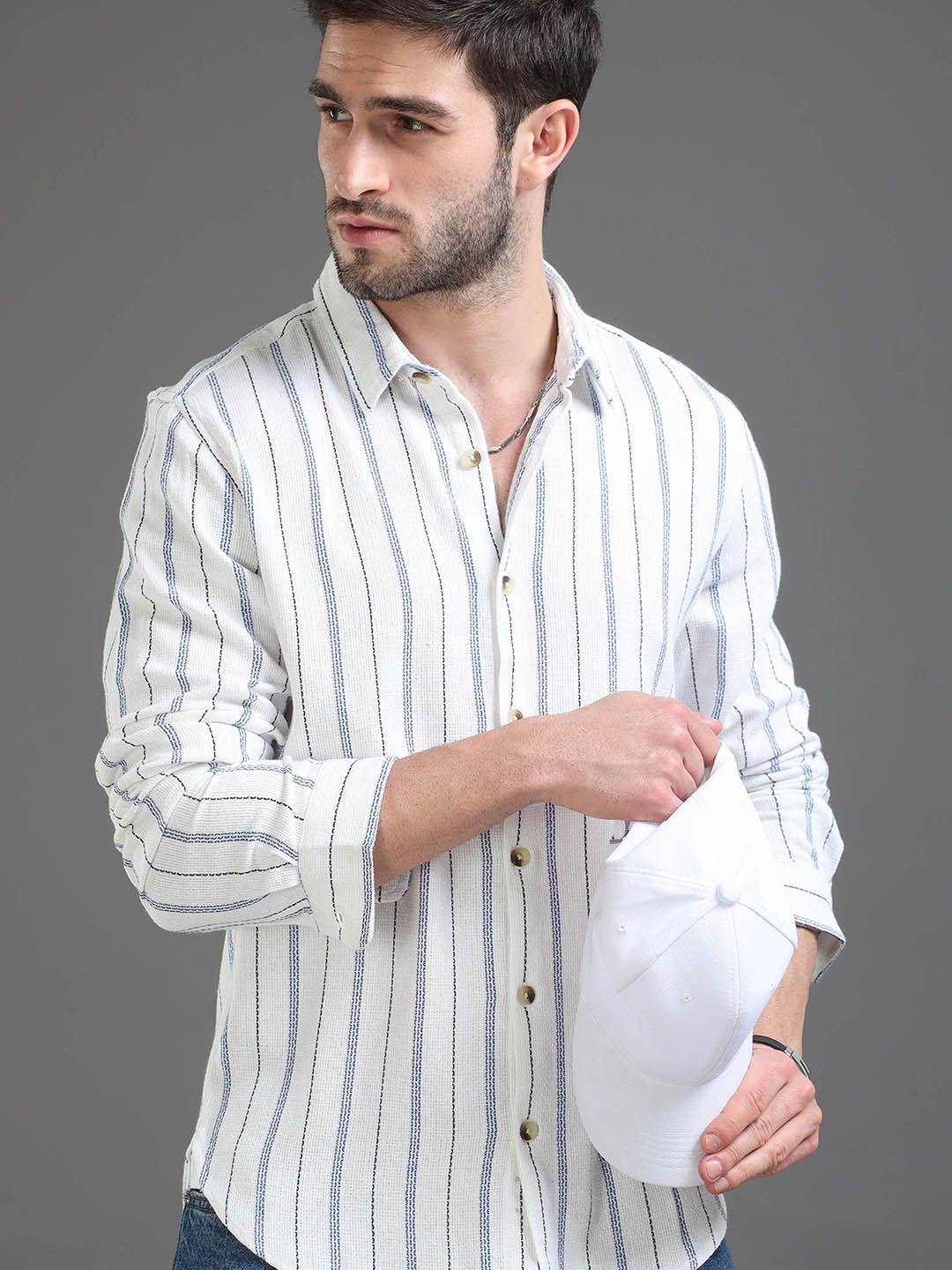 here&now slim fit vertical striped cotton casual shirt
