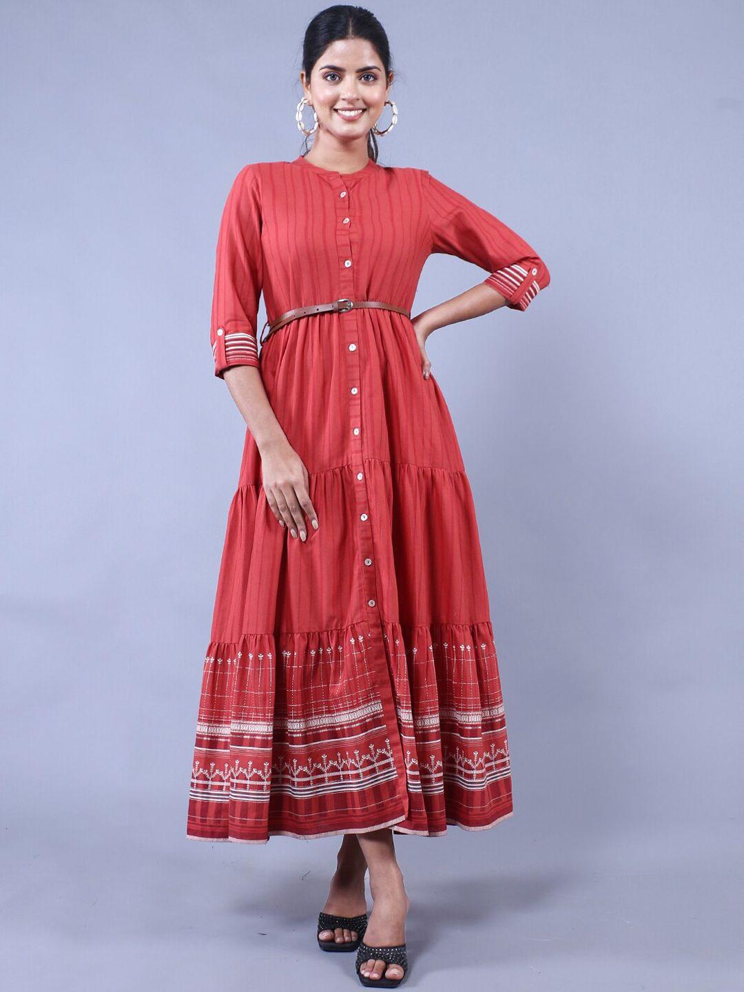 here&now striped gown ethnic maxi dress with belt