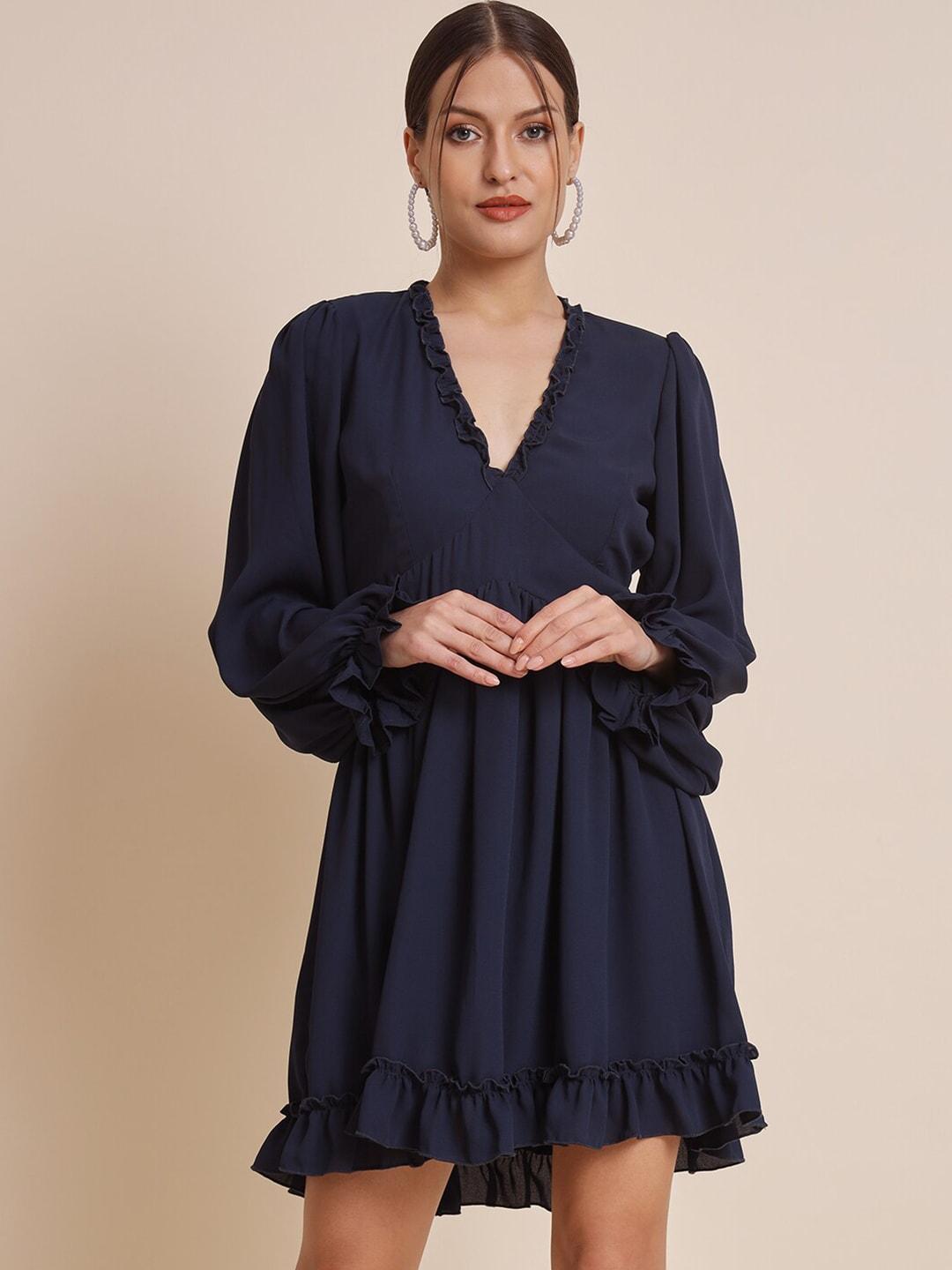 here&now v-neck cut-out detailed georgette fit & flare dress