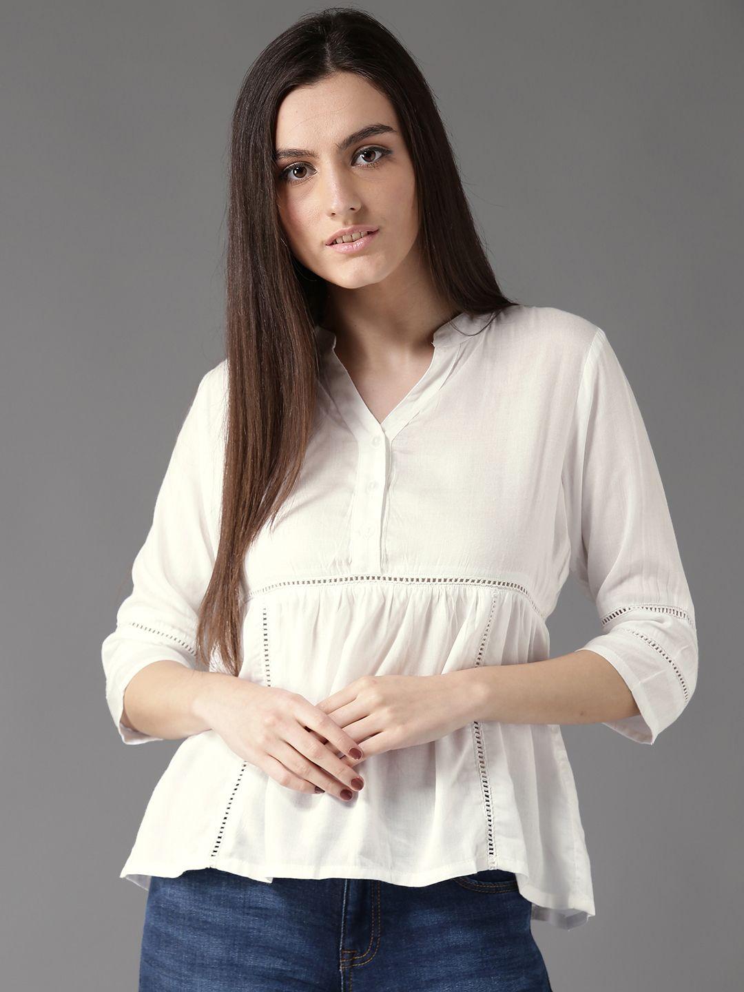 here&now white lightweight a-line pure cotton top with gathers