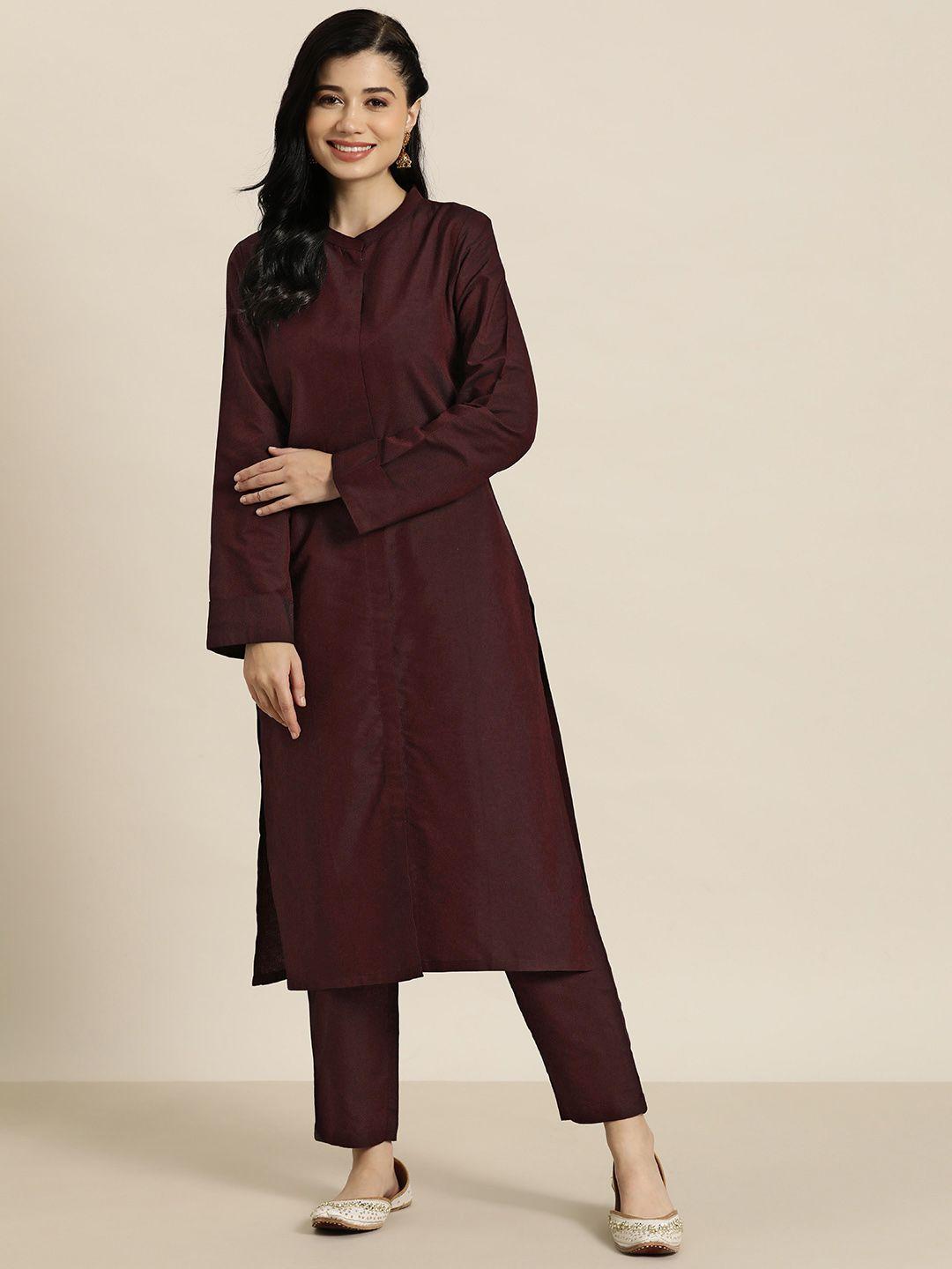 here&now women band collar kurta with trousers