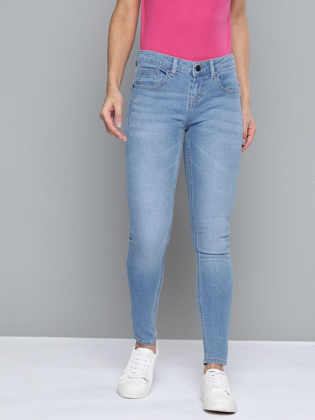 here&now women blue skinny fit light fade stretchable jeans