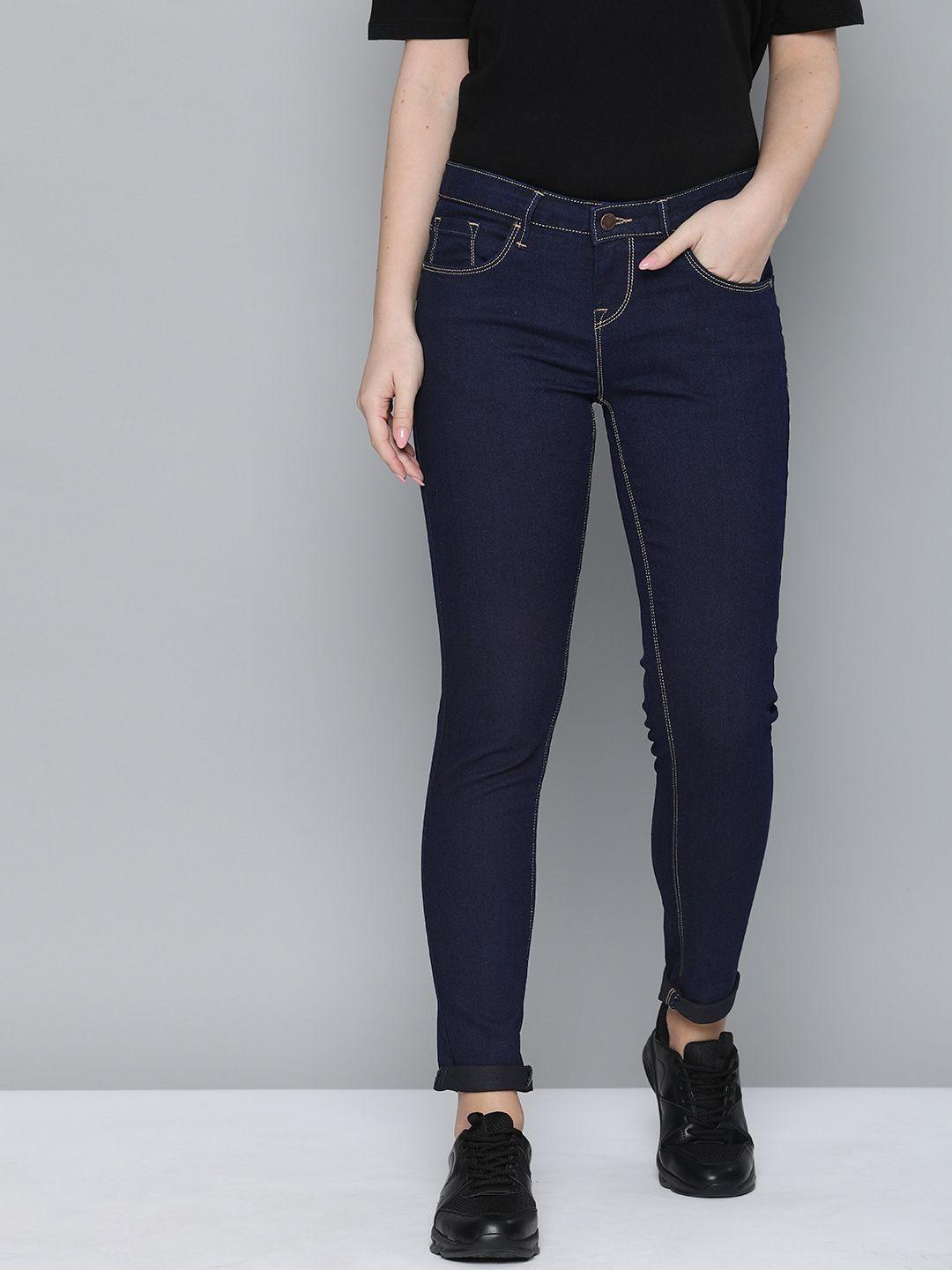 here&now women blue skinny fit stretchable jeans