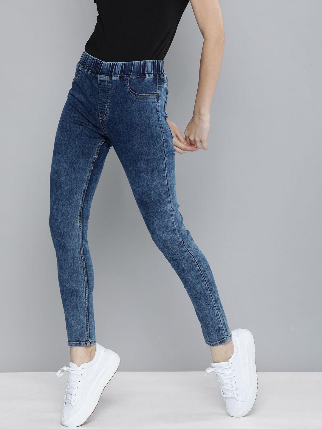 here&now women blue solid mid-rise jeggings