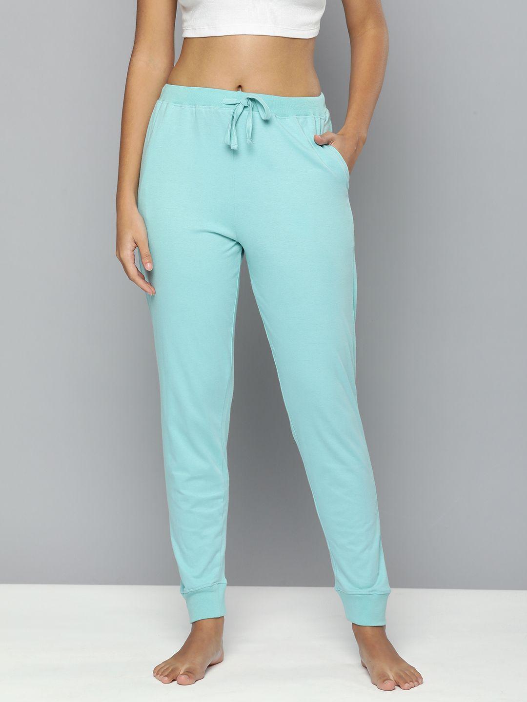 here&now women blue solid pure cotton lounge pants
