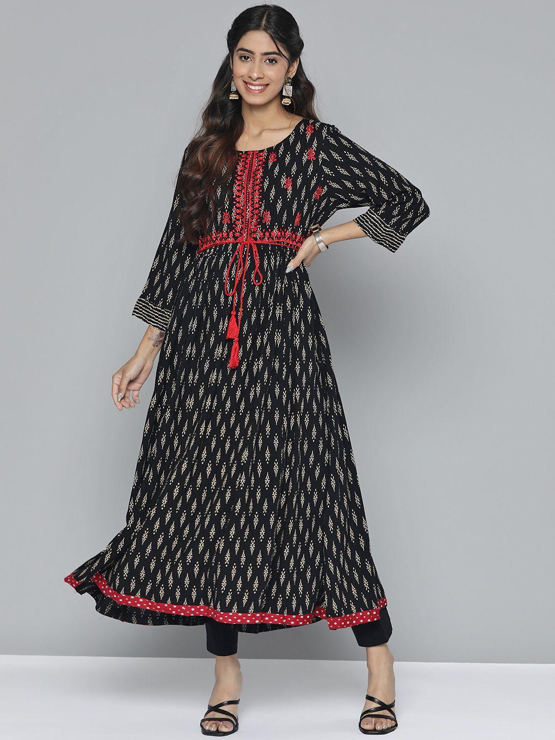 here&now women ethnic motifs embroidered kurta with a belt