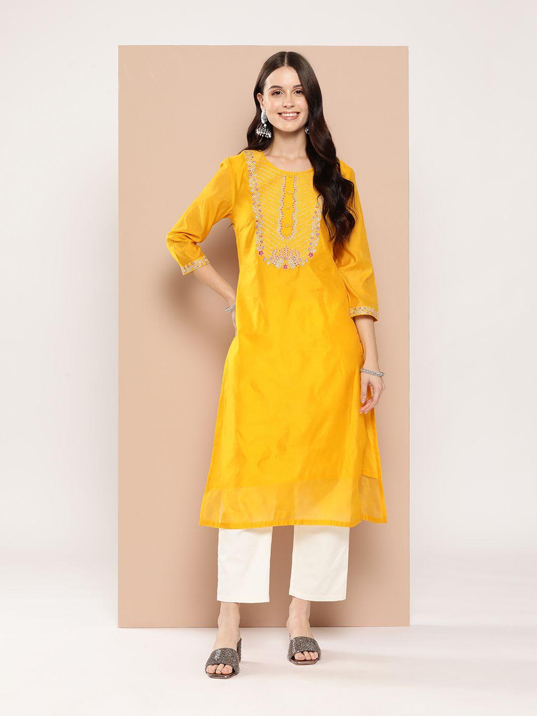 here&now women floral embroidered straight kurta