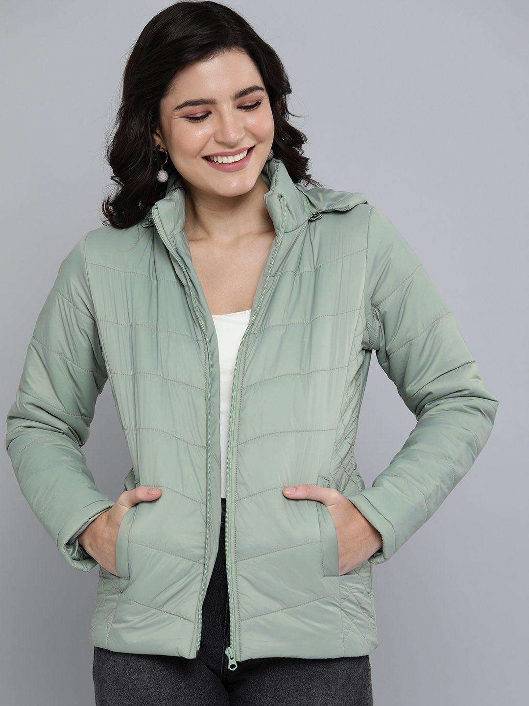 here&now women green self-design  bomber jacket