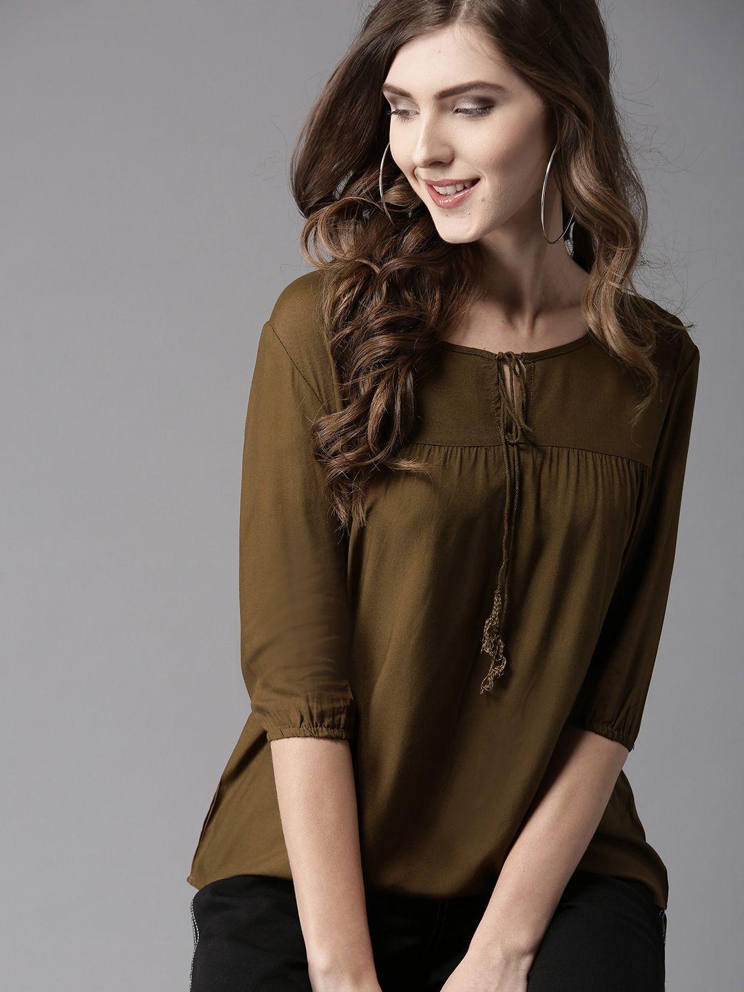 here&now women olive green solid top