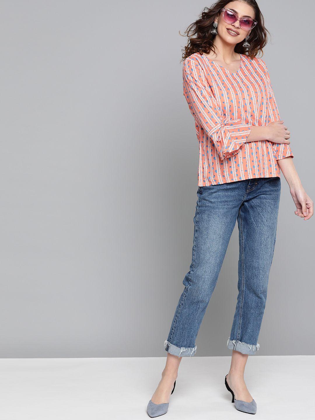 here&now women peach coloured & white printed top