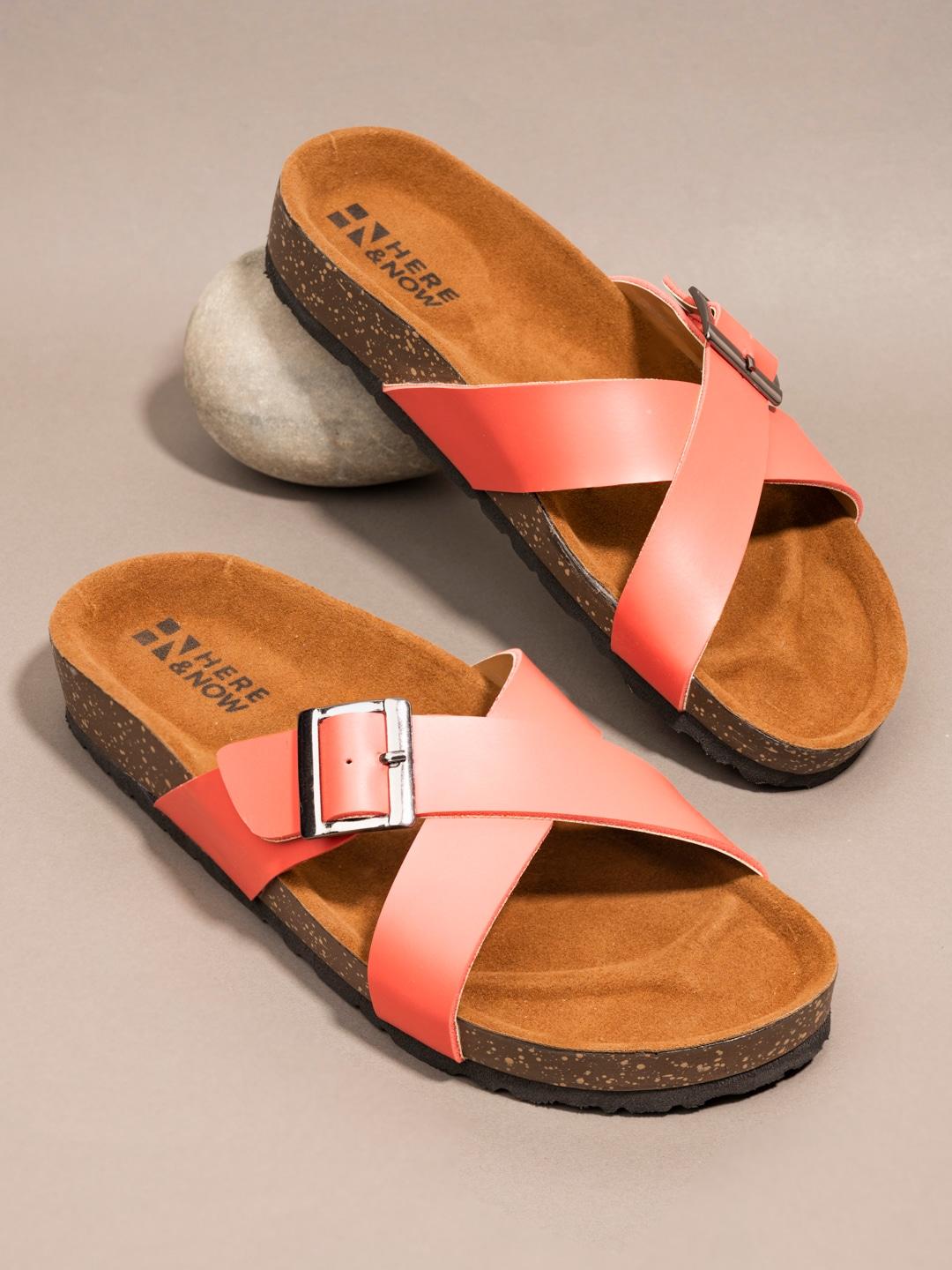 here&now women pink & brown solid flats