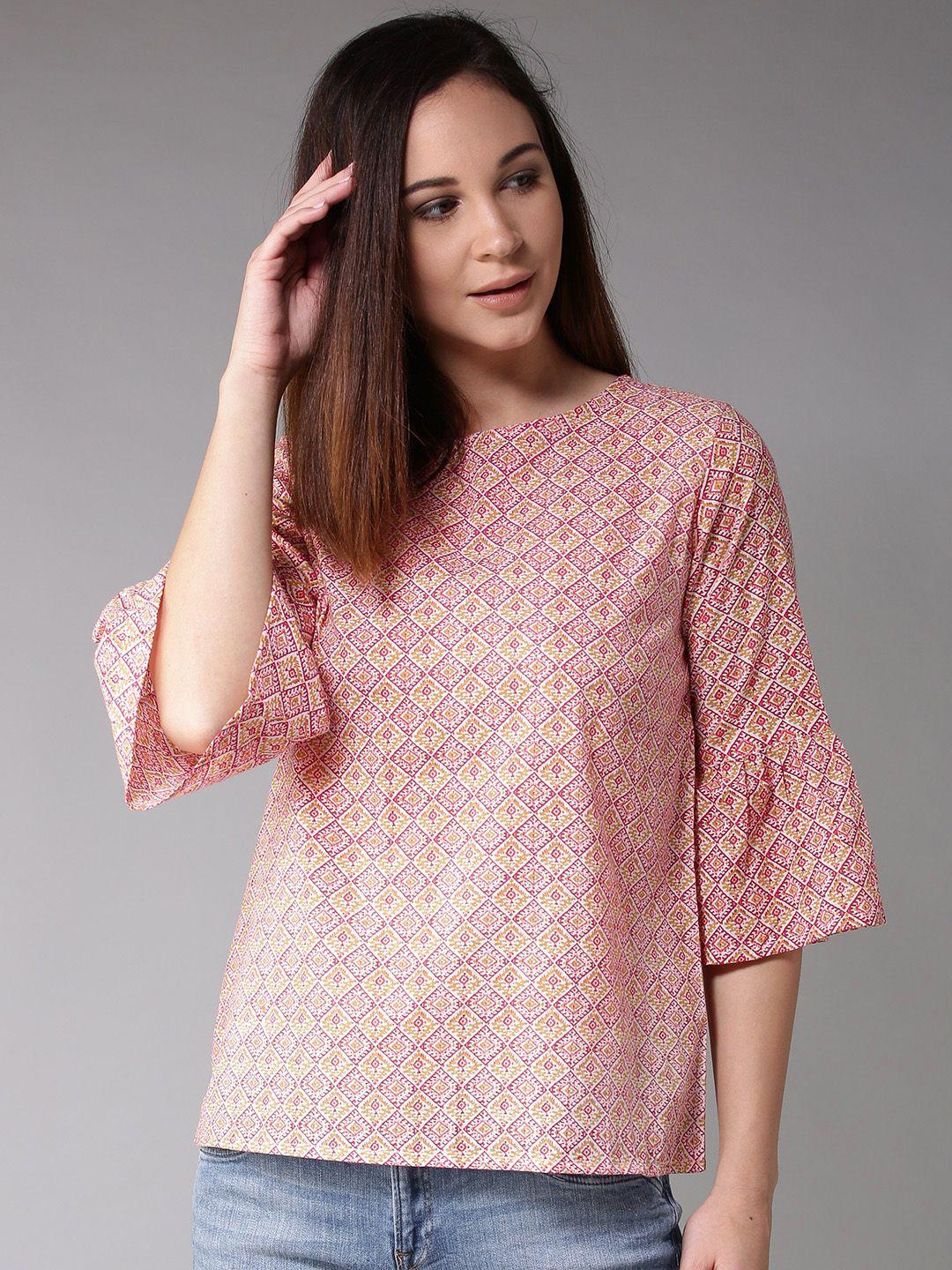 here&now women pink printed pure cotton top