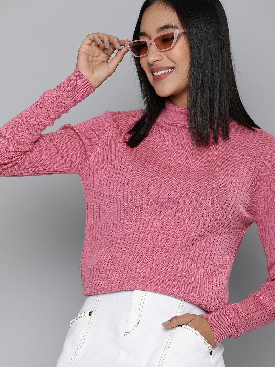 here&now women pink ribbed pullover