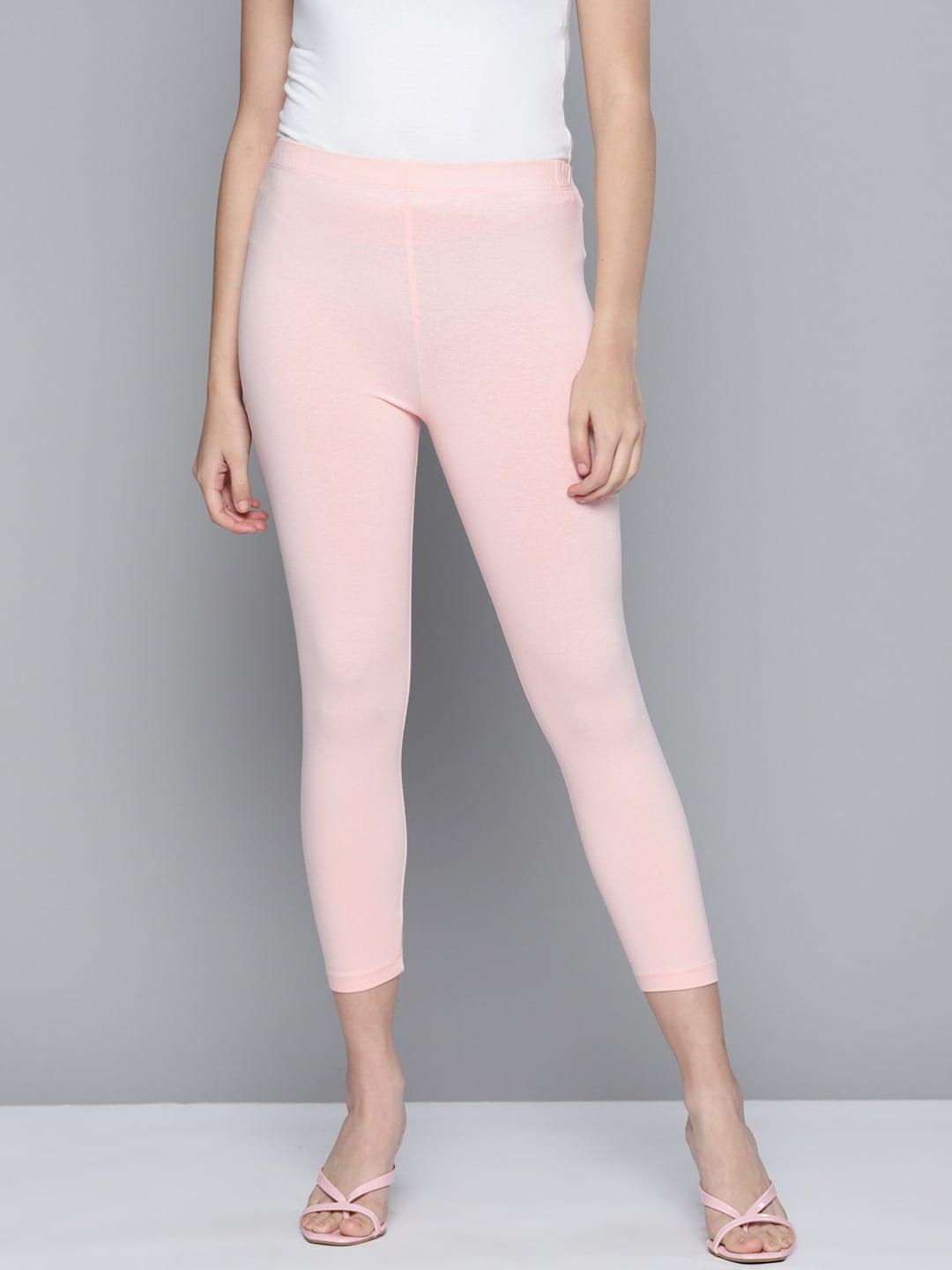 here&now women pink solid three-fourth length leggings