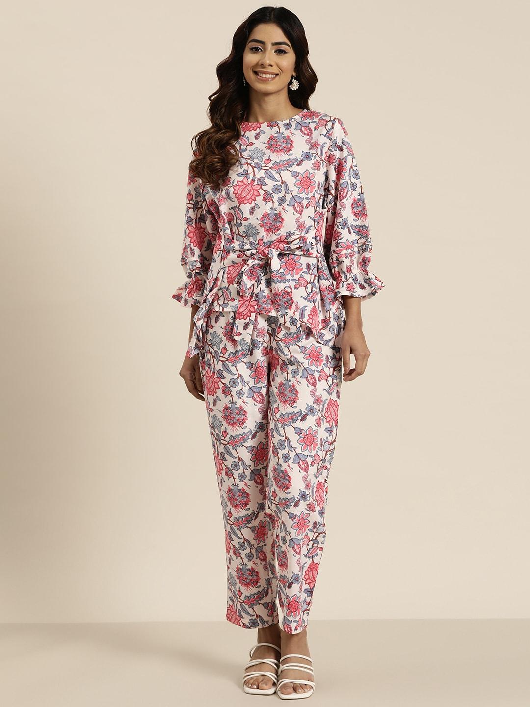 here&now women printed pure cotton ethnic co-ords set